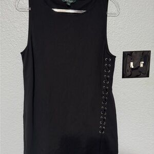 EUC Women's Lauren Ralph Lauren Long Sleeveless Shirt Tank Size L Laced Up Side